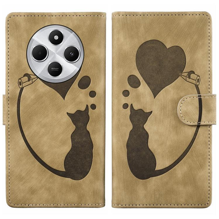Funda para teléfono de cuero con relieve de gato y corazón de bolígrafo, For Xiaomi 15T Pro 5G, For Xiaomi 15T 5G, For Xiaomi Poco C75, For Xiaomi 14T Pro, For Xiaomi 14T