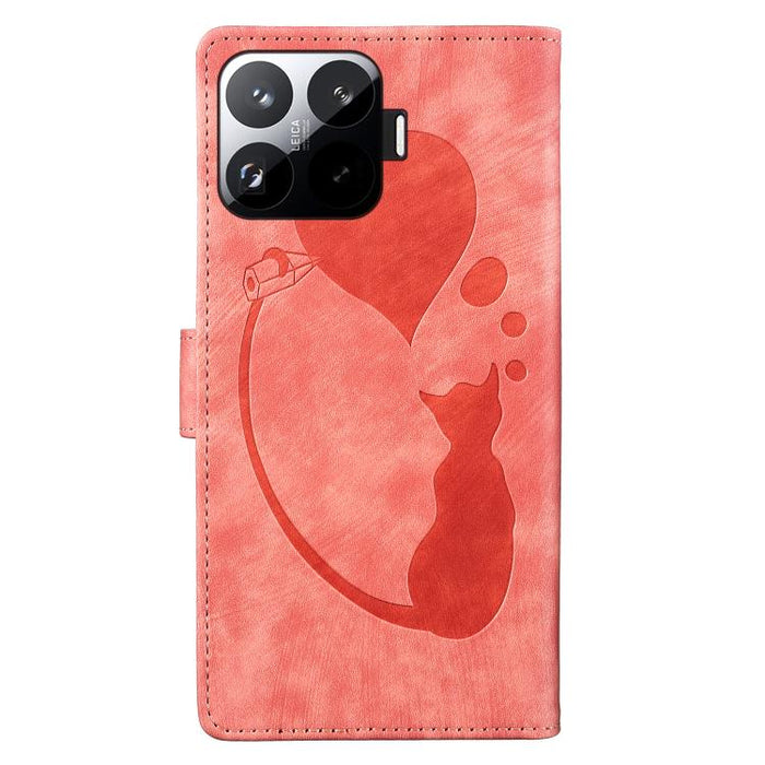 Funda para teléfono de cuero con relieve de gato y corazón de bolígrafo, For Xiaomi 15T Pro 5G, For Xiaomi 15T 5G, For Xiaomi Poco C75, For Xiaomi 14T Pro, For Xiaomi 14T