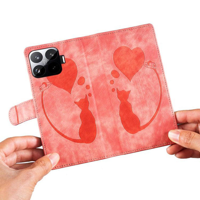 Funda para teléfono de cuero con relieve de gato y corazón de bolígrafo, For Xiaomi 15T Pro 5G, For Xiaomi 15T 5G, For Xiaomi Poco C75, For Xiaomi 14T Pro, For Xiaomi 14T