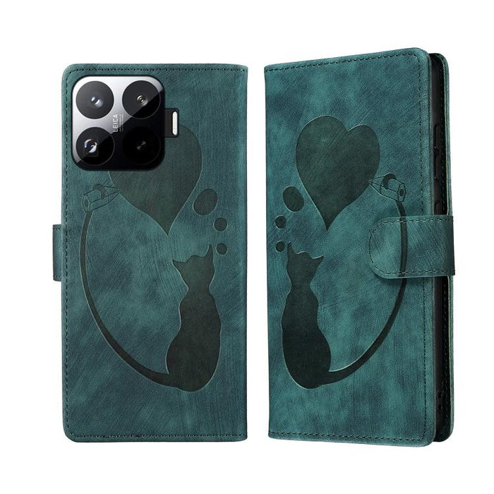 Funda para teléfono de cuero con relieve de gato y corazón de bolígrafo, For Xiaomi 15T Pro 5G, For Xiaomi 15T 5G, For Xiaomi Poco C75, For Xiaomi 14T Pro, For Xiaomi 14T