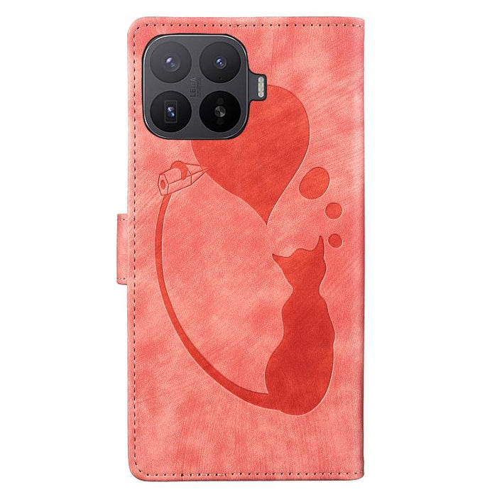 Funda para teléfono de cuero con relieve de gato y corazón de bolígrafo, For Xiaomi 15T Pro 5G, For Xiaomi 15T 5G, For Xiaomi Poco C75, For Xiaomi 14T Pro, For Xiaomi 14T