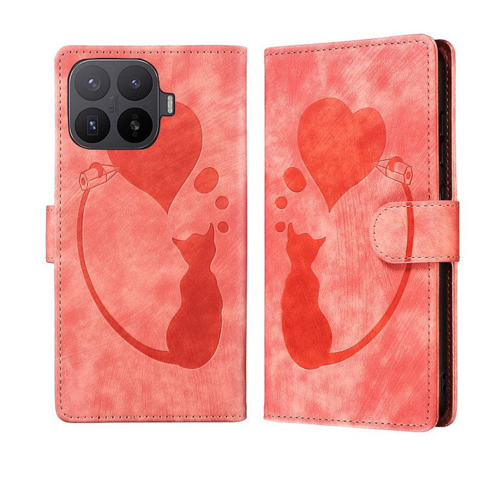 Funda para teléfono de cuero con relieve de gato y corazón de bolígrafo, For Xiaomi 15T Pro 5G, For Xiaomi 15T 5G, For Xiaomi Poco C75, For Xiaomi 14T Pro, For Xiaomi 14T