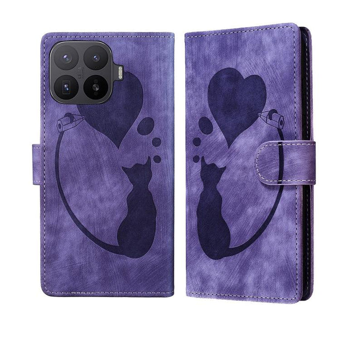 Funda para teléfono de cuero con relieve de gato y corazón de bolígrafo, For Xiaomi 15T Pro 5G, For Xiaomi 15T 5G, For Xiaomi Poco C75, For Xiaomi 14T Pro, For Xiaomi 14T