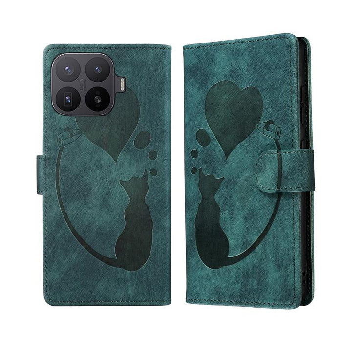 Funda para teléfono de cuero con relieve de gato y corazón de bolígrafo, For Xiaomi 15T Pro 5G, For Xiaomi 15T 5G, For Xiaomi Poco C75, For Xiaomi 14T Pro, For Xiaomi 14T