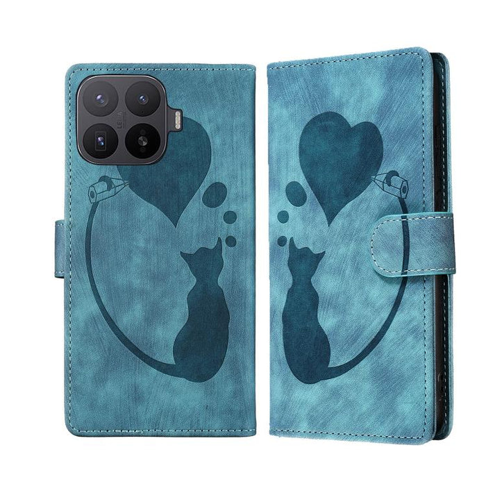 Funda para teléfono de cuero con relieve de gato y corazón de bolígrafo, For Xiaomi 15T Pro 5G, For Xiaomi 15T 5G, For Xiaomi Poco C75, For Xiaomi 14T Pro, For Xiaomi 14T