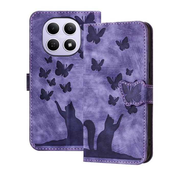 Funda de cuero con tapa para teléfono con estampado de gato y mariposa, For Redmi Note 15 Pro+ 5G Global 163.3mm, For Redmi Note 15 4G / 5G Global 164mm, For Redmi Note 15 Pro 4G Global 163.2mm, For Redmi Note 15 Pro 5G Global 163.6mm                  ...