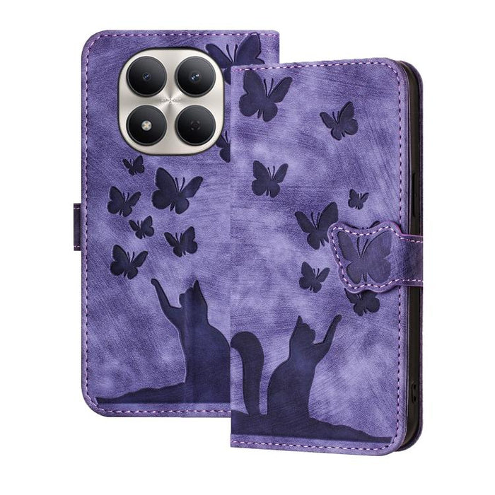 Funda de cuero con tapa para teléfono con estampado de gato y mariposa, For Redmi Note 15 Pro+ 5G Global 163.3mm, For Redmi Note 15 4G / 5G Global 164mm, For Redmi Note 15 Pro 4G Global 163.2mm, For Redmi Note 15 Pro 5G Global 163.6mm                  ...