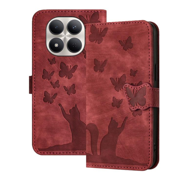 Funda de cuero con tapa para teléfono con estampado de gato y mariposa, For Redmi Note 15 Pro+ 5G Global 163.3mm, For Redmi Note 15 4G / 5G Global 164mm, For Redmi Note 15 Pro 4G Global 163.2mm, For Redmi Note 15 Pro 5G Global 163.6mm                  ...