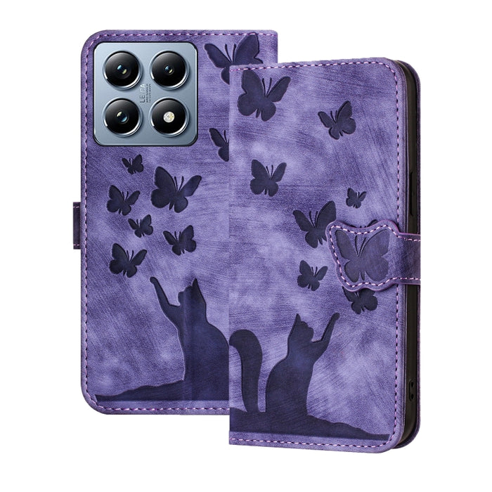 Funda de cuero con tapa para teléfono con estampado de gato y mariposa, For Xiaomi 15T Pro 5G, For Xiaomi 15T 5G, For Xiaomi Poco C75, For Xiaomi 14T Pro, For Xiaomi 14T