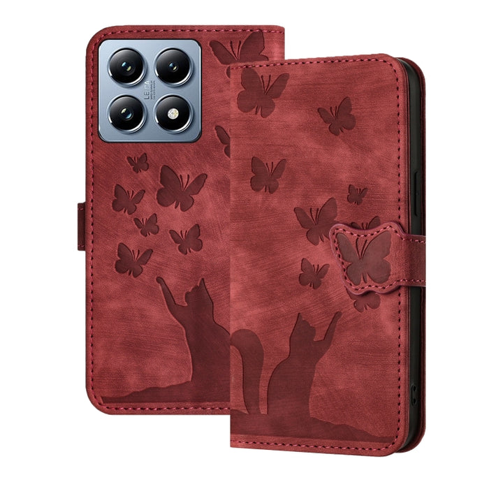 Funda de cuero con tapa para teléfono con estampado de gato y mariposa, For Xiaomi 15T Pro 5G, For Xiaomi 15T 5G, For Xiaomi Poco C75, For Xiaomi 14T Pro, For Xiaomi 14T