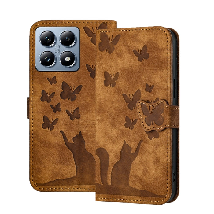 Funda de cuero con tapa para teléfono con estampado de gato y mariposa, For Xiaomi 15T Pro 5G, For Xiaomi 15T 5G, For Xiaomi Poco C75, For Xiaomi 14T Pro, For Xiaomi 14T
