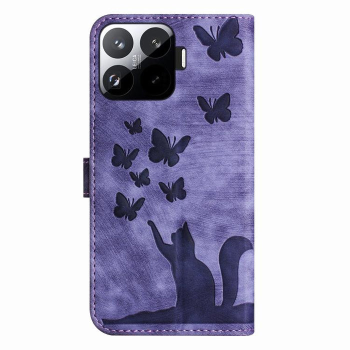 Funda de cuero con tapa para teléfono con estampado de gato y mariposa, For Xiaomi 15T Pro 5G, For Xiaomi 15T 5G, For Xiaomi Poco C75, For Xiaomi 14T Pro, For Xiaomi 14T
