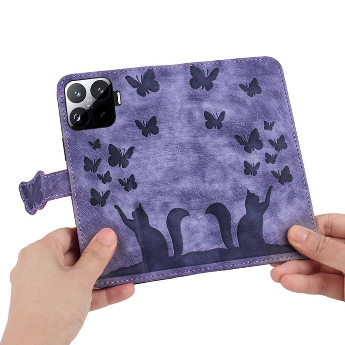 Funda de cuero con tapa para teléfono con estampado de gato y mariposa, For Xiaomi 15T Pro 5G, For Xiaomi 15T 5G, For Xiaomi Poco C75, For Xiaomi 14T Pro, For Xiaomi 14T