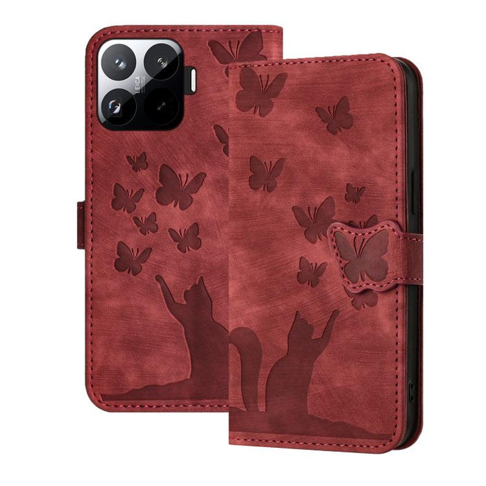 Funda de cuero con tapa para teléfono con estampado de gato y mariposa, For Xiaomi 15T Pro 5G, For Xiaomi 15T 5G, For Xiaomi Poco C75, For Xiaomi 14T Pro, For Xiaomi 14T