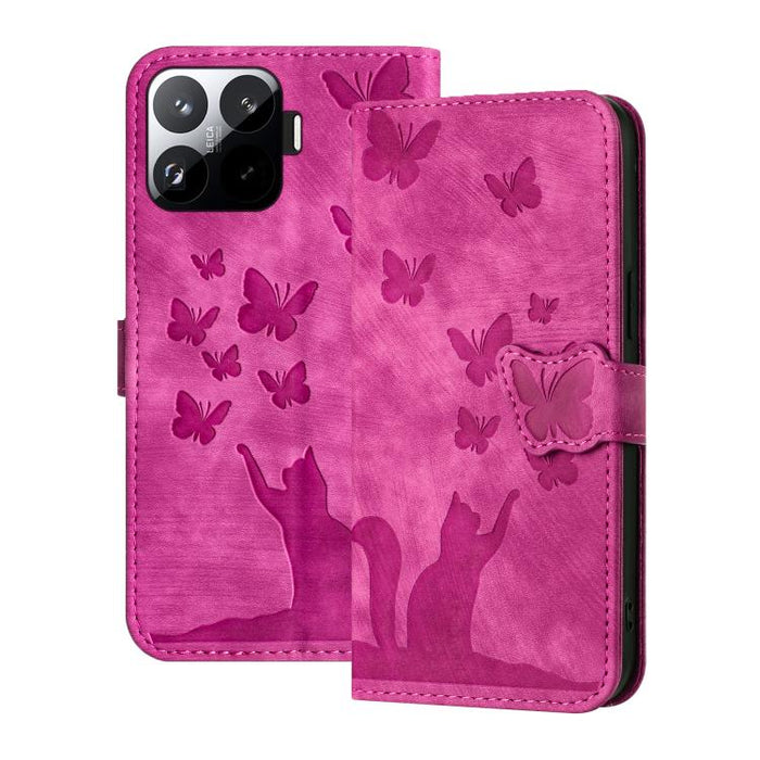 Funda de cuero con tapa para teléfono con estampado de gato y mariposa, For Xiaomi 15T Pro 5G, For Xiaomi 15T 5G, For Xiaomi Poco C75, For Xiaomi 14T Pro, For Xiaomi 14T