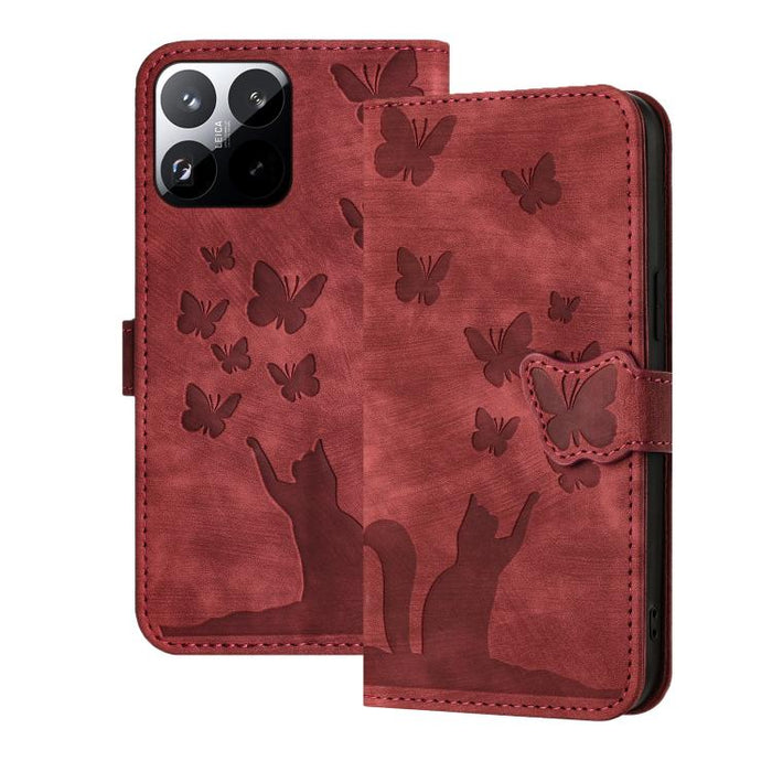 Funda de cuero con tapa para teléfono con estampado de gato y mariposa, For Xiaomi 15T Pro 5G, For Xiaomi 15T 5G, For Xiaomi Poco C75, For Xiaomi 14T Pro, For Xiaomi 14T