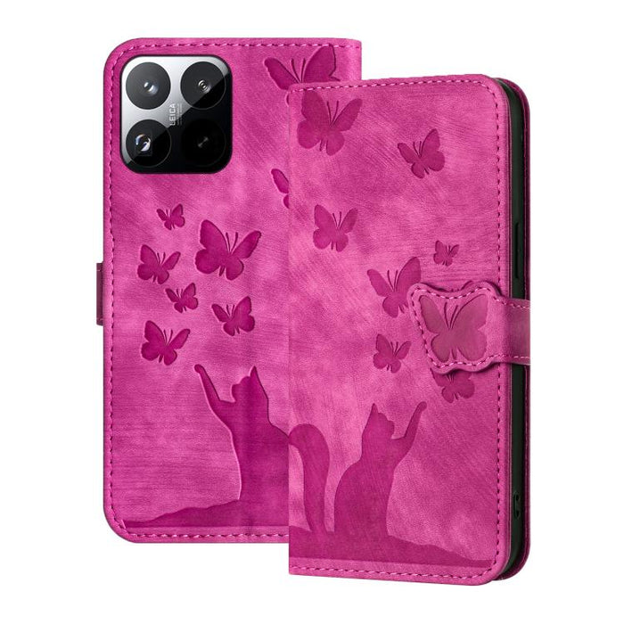 Funda de cuero con tapa para teléfono con estampado de gato y mariposa, For Xiaomi 15T Pro 5G, For Xiaomi 15T 5G, For Xiaomi Poco C75, For Xiaomi 14T Pro, For Xiaomi 14T