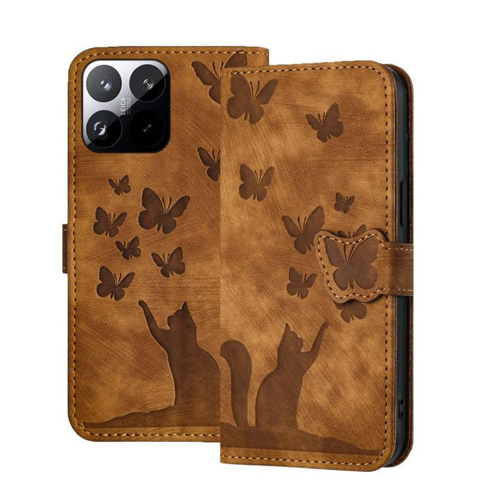 Funda de cuero con tapa para teléfono con estampado de gato y mariposa, For Xiaomi 15T Pro 5G, For Xiaomi 15T 5G, For Xiaomi Poco C75, For Xiaomi 14T Pro, For Xiaomi 14T