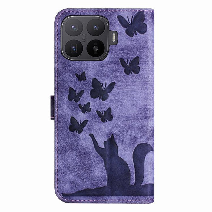 Funda de cuero con tapa para teléfono con estampado de gato y mariposa, For Xiaomi 15T Pro 5G, For Xiaomi 15T 5G, For Xiaomi Poco C75, For Xiaomi 14T Pro, For Xiaomi 14T