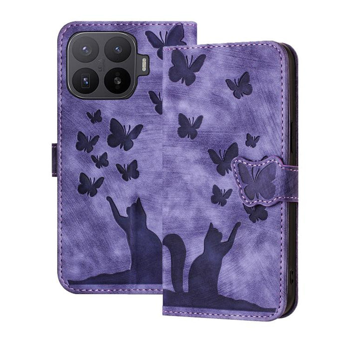 Funda de cuero con tapa para teléfono con estampado de gato y mariposa, For Xiaomi 15T Pro 5G, For Xiaomi 15T 5G, For Xiaomi Poco C75, For Xiaomi 14T Pro, For Xiaomi 14T