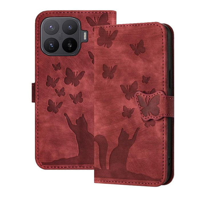 Funda de cuero con tapa para teléfono con estampado de gato y mariposa, For Xiaomi 15T Pro 5G, For Xiaomi 15T 5G, For Xiaomi Poco C75, For Xiaomi 14T Pro, For Xiaomi 14T