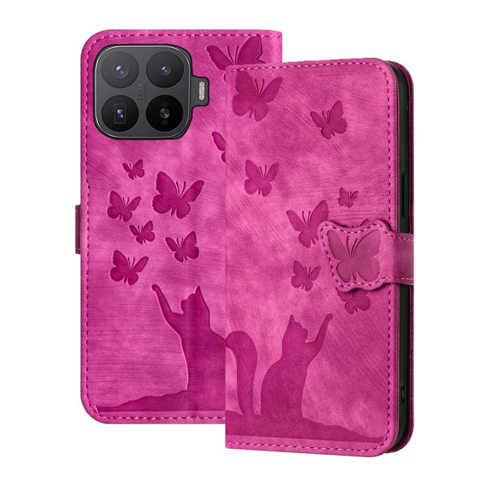 Funda de cuero con tapa para teléfono con estampado de gato y mariposa, For Xiaomi 15T Pro 5G, For Xiaomi 15T 5G, For Xiaomi Poco C75, For Xiaomi 14T Pro, For Xiaomi 14T