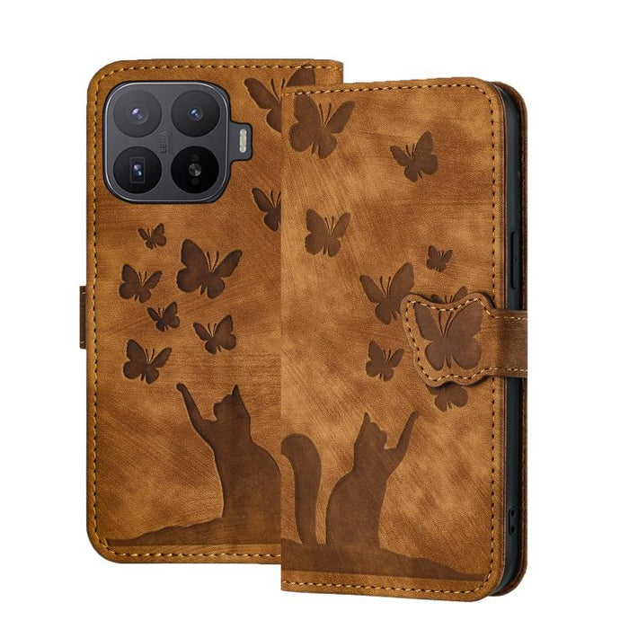 Funda de cuero con tapa para teléfono con estampado de gato y mariposa, For Xiaomi 15T Pro 5G, For Xiaomi 15T 5G, For Xiaomi Poco C75, For Xiaomi 14T Pro, For Xiaomi 14T