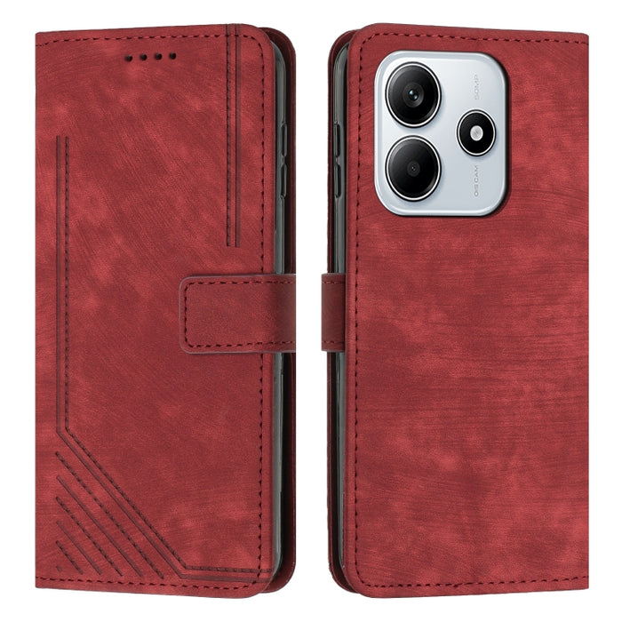 Funda de cuero para teléfono con diseño de rayas y tacto agradable al tacto con cordón largo, For Redmi Turbo 4 / Xiaomi Poco X7 Pro, For Redmi K80 / K80 Pro, For Redmi Note 14 4G 163.25mm, For Redmi Note 14 5G Global