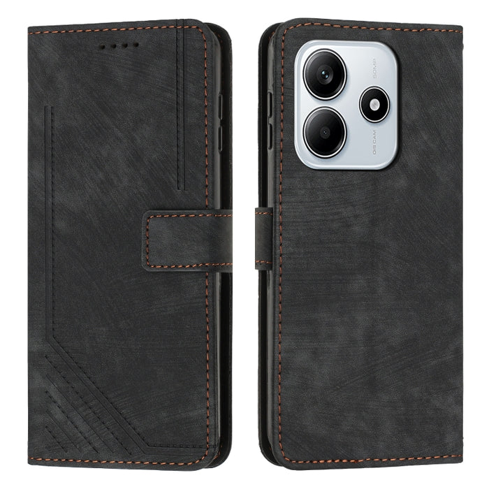 Funda de cuero para teléfono con diseño de rayas y tacto agradable al tacto con cordón largo, For Redmi Turbo 4 / Xiaomi Poco X7 Pro, For Redmi K80 / K80 Pro, For Redmi Note 14 4G 163.25mm, For Redmi Note 14 5G Global