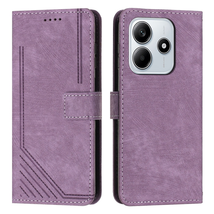 Funda de cuero para teléfono con diseño de rayas y tacto agradable al tacto con cordón largo, For Redmi Turbo 4 / Xiaomi Poco X7 Pro, For Redmi K80 / K80 Pro, For Redmi Note 14 4G 163.25mm, For Redmi Note 14 5G Global
