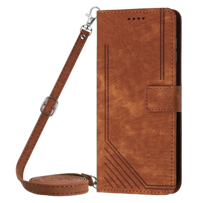 Funda de cuero para teléfono con diseño de rayas y tacto agradable al tacto con cordón largo, For Redmi Turbo 4 / Xiaomi Poco X7 Pro, For Redmi K80 / K80 Pro, For Redmi Note 14 4G 163.25mm, For Redmi Note 14 5G Global