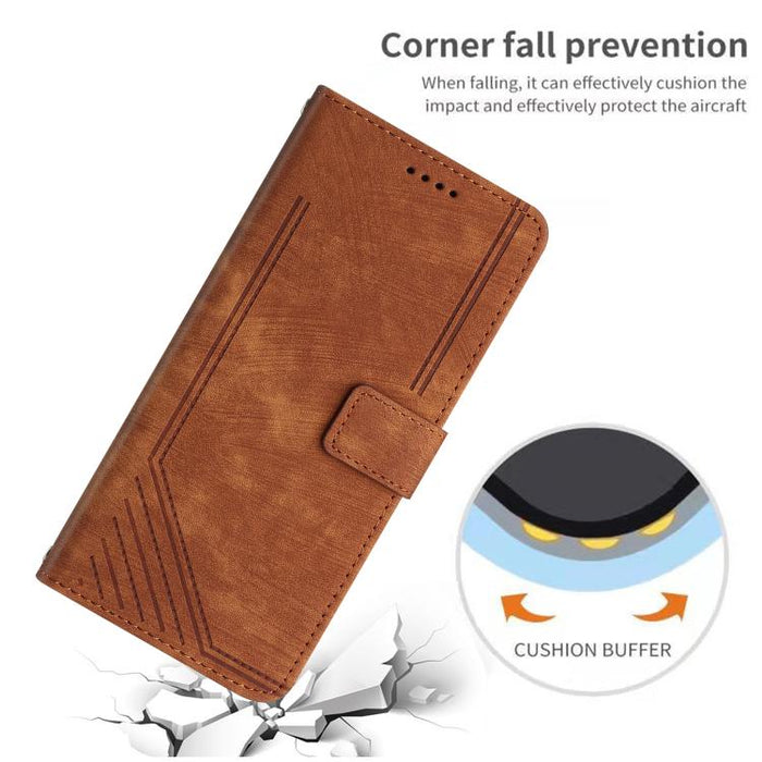 Funda de cuero para teléfono con diseño de rayas y tacto agradable al tacto con cordón largo, For Redmi Turbo 4 / Xiaomi Poco X7 Pro, For Redmi K80 / K80 Pro, For Redmi Note 14 4G 163.25mm, For Redmi Note 14 5G Global