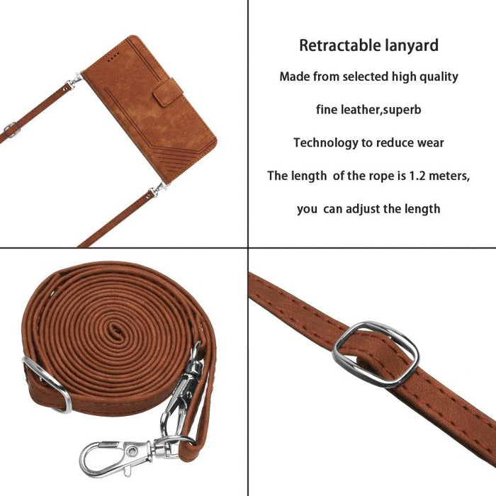 Funda de cuero para teléfono con diseño de rayas y tacto agradable al tacto con cordón largo, For Redmi Turbo 4 / Xiaomi Poco X7 Pro, For Redmi K80 / K80 Pro, For Redmi Note 14 4G 163.25mm, For Redmi Note 14 5G Global