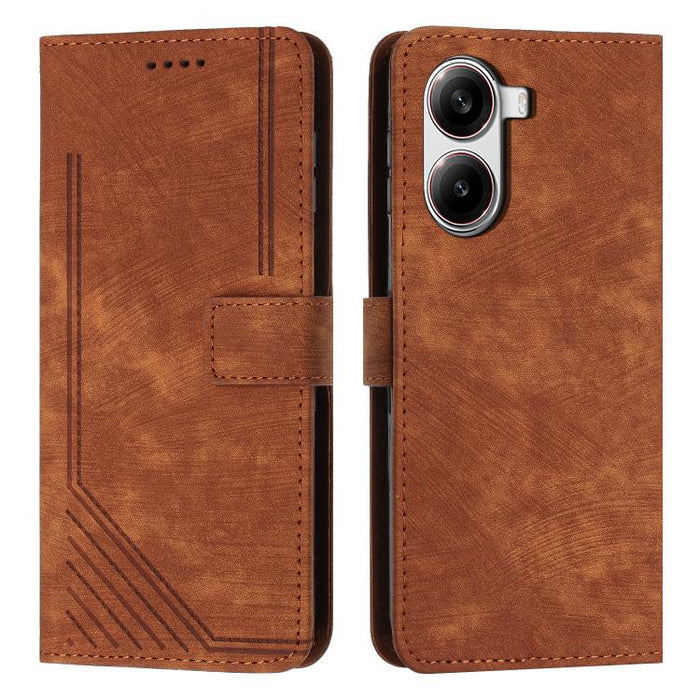 Funda de cuero para teléfono con diseño de rayas y tacto agradable al tacto con cordón largo, For Redmi Turbo 4 / Xiaomi Poco X7 Pro, For Redmi K80 / K80 Pro, For Redmi Note 14 4G 163.25mm, For Redmi Note 14 5G Global