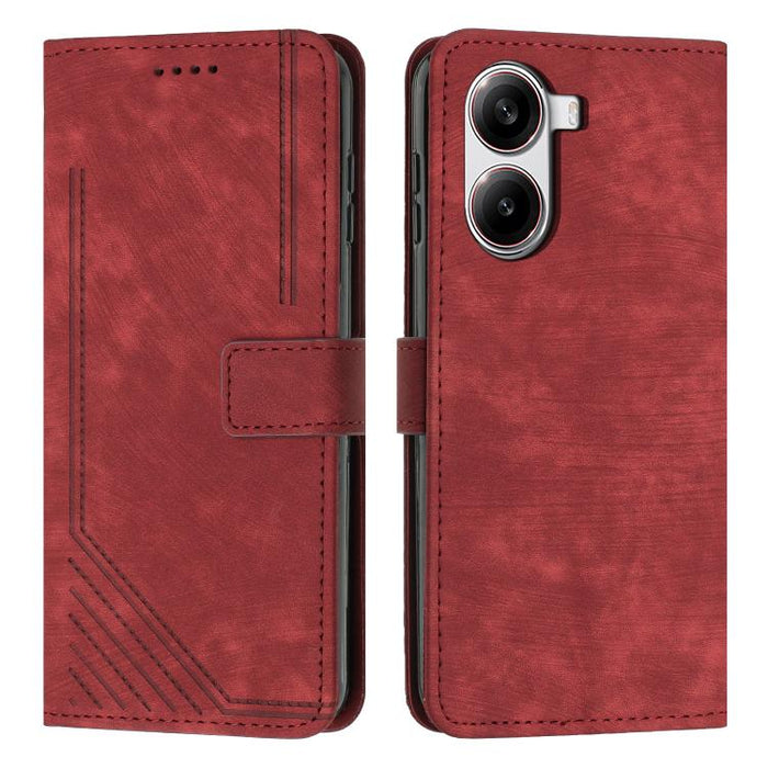 Funda de cuero para teléfono con diseño de rayas y tacto agradable al tacto con cordón largo, For Redmi Turbo 4 / Xiaomi Poco X7 Pro, For Redmi K80 / K80 Pro, For Redmi Note 14 4G 163.25mm, For Redmi Note 14 5G Global