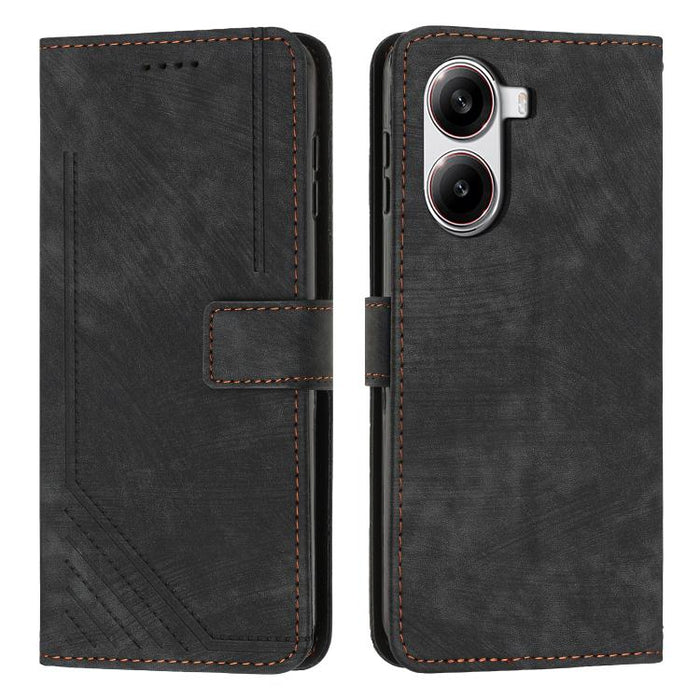 Funda de cuero para teléfono con diseño de rayas y tacto agradable al tacto con cordón largo, For Redmi Turbo 4 / Xiaomi Poco X7 Pro, For Redmi K80 / K80 Pro, For Redmi Note 14 4G 163.25mm, For Redmi Note 14 5G Global
