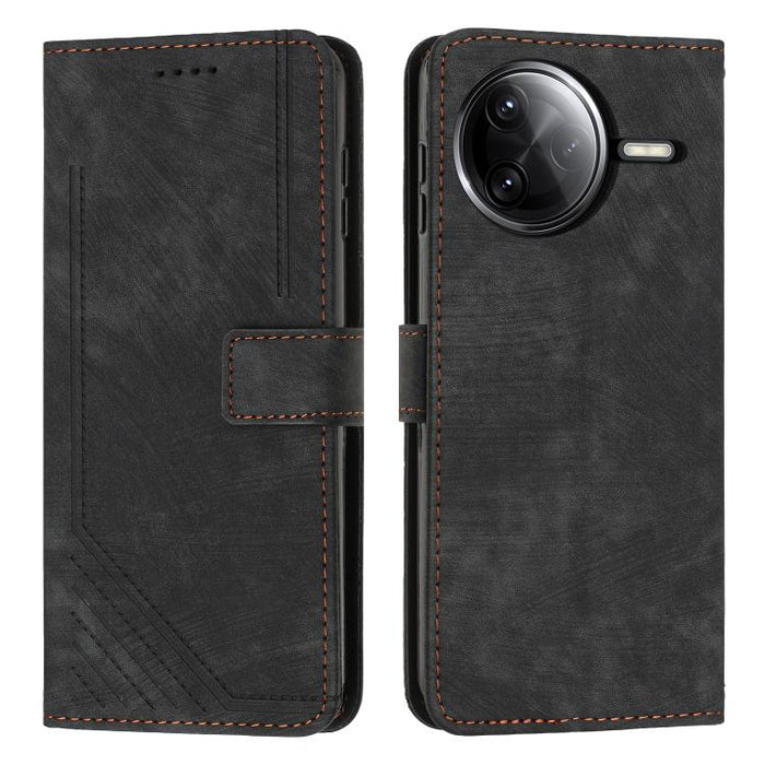 Funda de cuero para teléfono con diseño de rayas y tacto agradable al tacto con cordón largo, For Redmi Turbo 4 / Xiaomi Poco X7 Pro, For Redmi K80 / K80 Pro, For Redmi Note 14 4G 163.25mm, For Redmi Note 14 5G Global