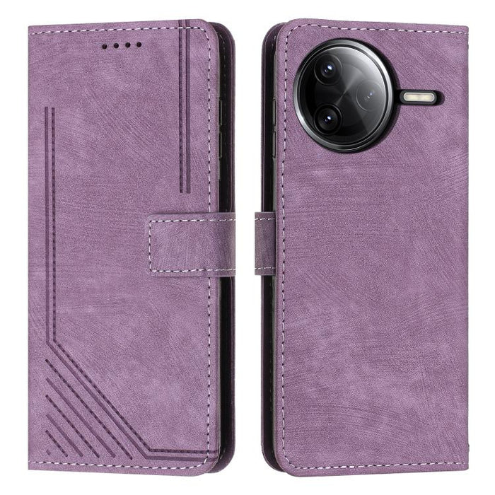 Funda de cuero para teléfono con diseño de rayas y tacto agradable al tacto con cordón largo, For Redmi Turbo 4 / Xiaomi Poco X7 Pro, For Redmi K80 / K80 Pro, For Redmi Note 14 4G 163.25mm, For Redmi Note 14 5G Global