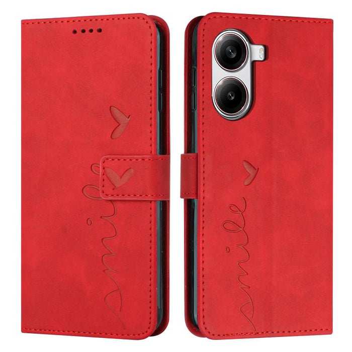 Funda para teléfono de piel con relieve de corazón y cordón largo, For Redmi Note 14 4G 163.25mm, For Redmi Note 14 5G Global