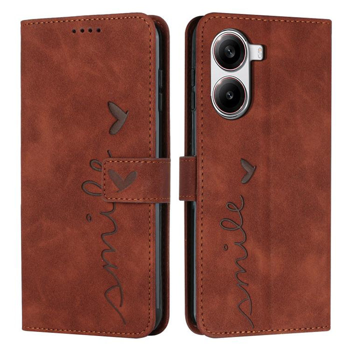 Funda para teléfono de piel con relieve de corazón y cordón largo, For Redmi Note 14 4G 163.25mm, For Redmi Note 14 5G Global