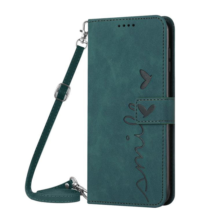 Funda para teléfono de piel con relieve de corazón y cordón largo, For Redmi Note 14 4G 163.25mm, For Redmi Note 14 5G Global