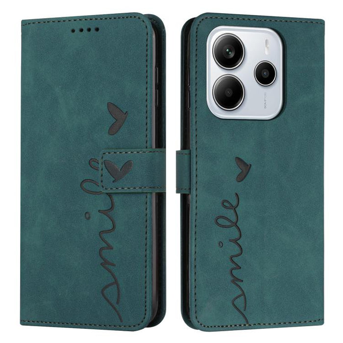 Funda para teléfono de piel con relieve de corazón y cordón largo, For Redmi Note 14 4G 163.25mm, For Redmi Note 14 5G Global