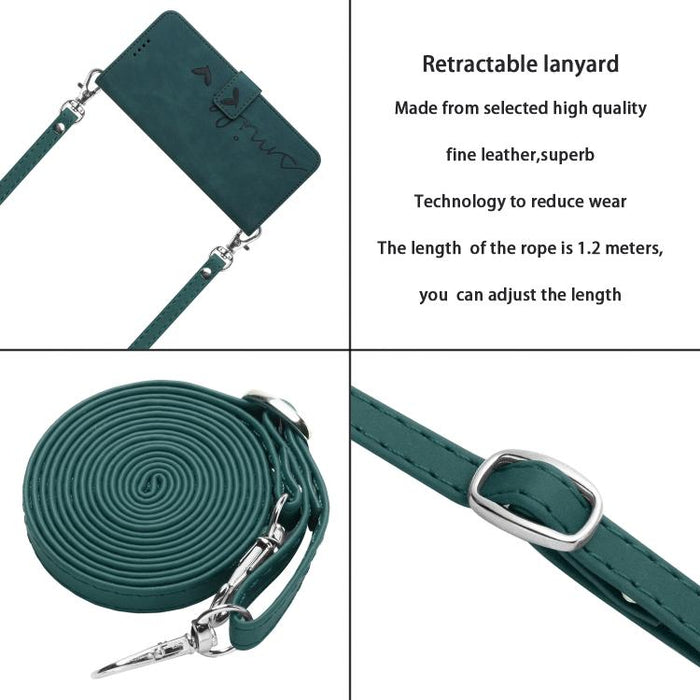 Funda para teléfono de piel con relieve de corazón y cordón largo, For Redmi Note 14 4G 163.25mm, For Redmi Note 14 5G Global