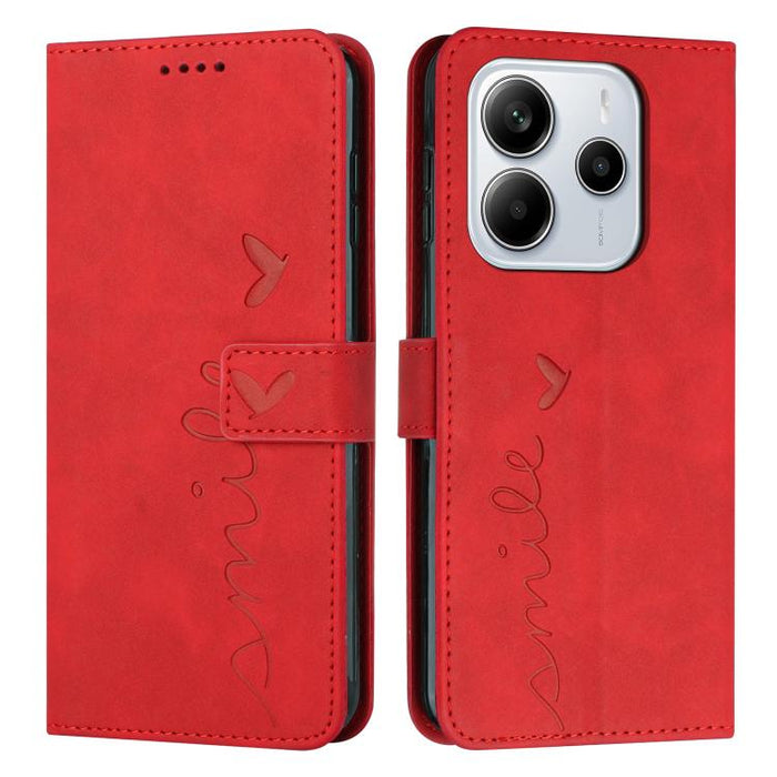 Funda para teléfono de piel con relieve de corazón y cordón largo, For Redmi Note 14 4G 163.25mm, For Redmi Note 14 5G Global