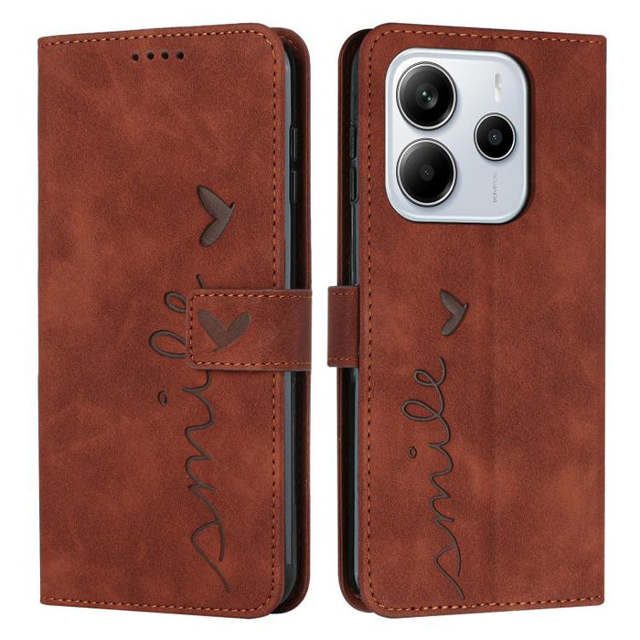 Funda para teléfono de piel con relieve de corazón y cordón largo, For Redmi Note 14 4G 163.25mm, For Redmi Note 14 5G Global
