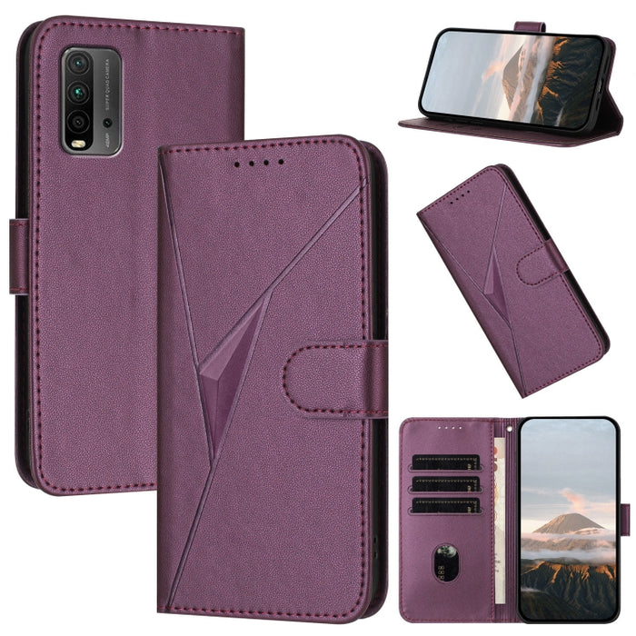 Estuche para teléfono de cuero con cierre de hebilla y diseño de triángulos, For Redmi Note 10 Pro, For Redmi Note 10 4G Global, For Redmi 9T