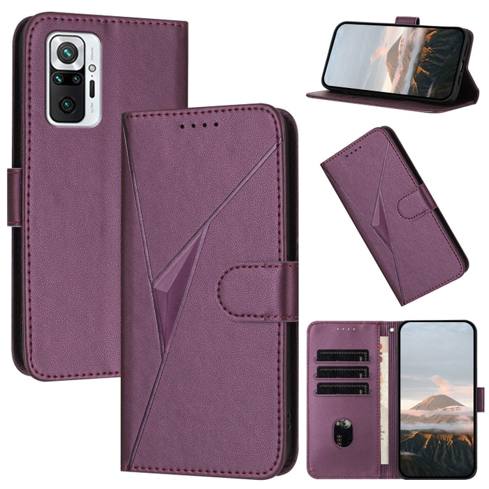Estuche para teléfono de cuero con cierre de hebilla y diseño de triángulos, For Redmi Note 10 Pro, For Redmi Note 10 4G Global, For Redmi 9T