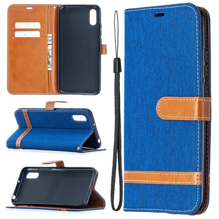 Estuche de cuero con tapa horizontal de textura de mezclilla a juego con soporte y ranuras para tarjetas y billetera y cordón, For Xiaomi Redmi 9A, For Xiaomi Redmi 9C