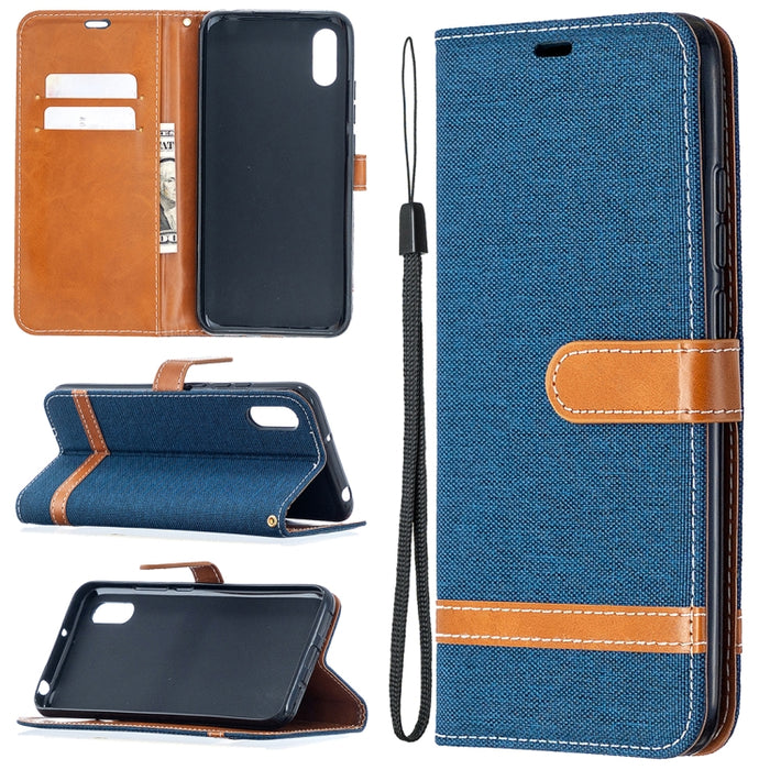 Estuche de cuero con tapa horizontal de textura de mezclilla a juego con soporte y ranuras para tarjetas y billetera y cordón, For Xiaomi Redmi 9A, For Xiaomi Redmi 9C
