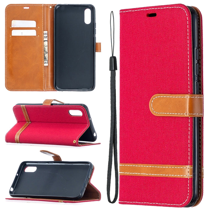 Estuche de cuero con tapa horizontal de textura de mezclilla a juego con soporte y ranuras para tarjetas y billetera y cordón, For Xiaomi Redmi 9A, For Xiaomi Redmi 9C